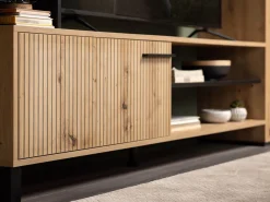 Pareti Attrezzate > Dmora Parete Attrezzata Marrone Rovere Nodi Nero 8 Ripiani Modulabile 263x40x167h cm, 7 Vani - Petrona Nero, Marrone Rovere Nodi
