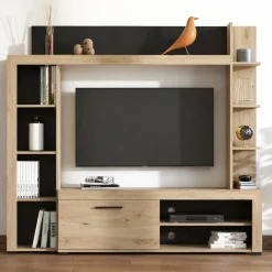 Parete Attrezzata Marrone Rovere Nodi Nero 9 Ripiani 7 Vani 172.5x33x157.5h cm, Un'anta - Bubbiano