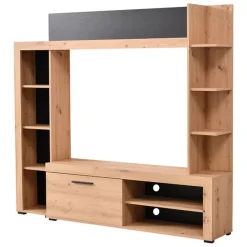 Parete Attrezzata Marrone Rovere Nodi Nero 9 Ripiani 7 Vani 172.5x33x157.5h cm, Un'anta - Bubbiano