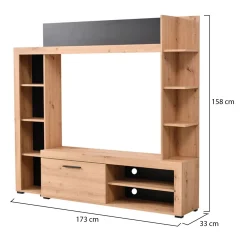 Pareti Attrezzate > Dmora Parete Attrezzata Marrone Rovere Nodi Nero Modulabile 7 Ripiani 195.5x33x139.5h cm, 3 Ante - Montiano Nero, Marrone Rovere Nodi