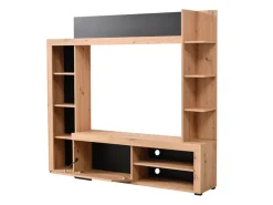 Pareti Attrezzate > Dmora Parete Attrezzata Marrone Rovere Nodi Nero Modulabile 7 Ripiani 195.5x33x139.5h cm, 3 Ante - Montiano Nero, Marrone Rovere Nodi