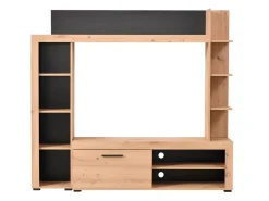 Pareti Attrezzate > Dmora Parete Attrezzata Marrone Rovere Nodi Nero Modulabile 7 Ripiani 195.5x33x139.5h cm, 3 Ante - Montiano Nero, Marrone Rovere Nodi