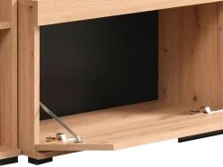 Pareti Attrezzate > Dmora Parete Attrezzata Marrone Rovere Nodi Nero Modulabile 7 Ripiani 195.5x33x139.5h cm, 3 Ante - Montiano Nero, Marrone Rovere Nodi
