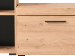 Pareti Attrezzate > Dmora Parete Attrezzata Marrone Rovere Nodi Nero Modulabile 7 Ripiani 195.5x33x139.5h cm, 3 Ante - Montiano Nero, Marrone Rovere Nodi