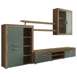 Parete Attrezzata Marrone Rovere Verde 11 Ripiani Modulabile, 18 Vani - Casies