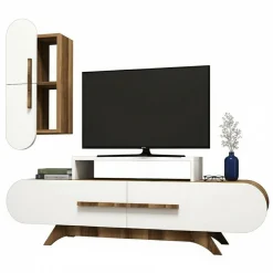 Salotto|Pareti Attrezzate > Dmora Parete attrezzata moderna 145cm noce e bianca - Ifigenia Bianco, Marrone Noce
