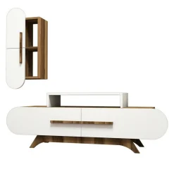 Salotto|Pareti Attrezzate > Dmora Parete attrezzata moderna 145cm noce e bianca - Ifigenia Bianco, Marrone Noce