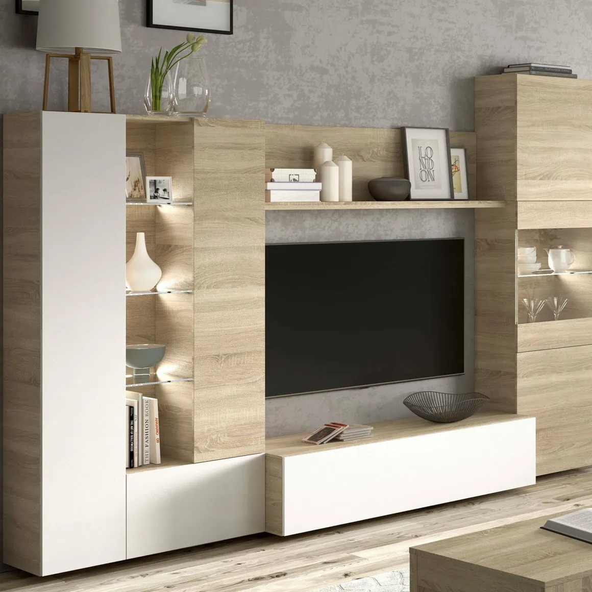 Parete attrezzata moderna 260 cm rovere e bianca - Angioletto