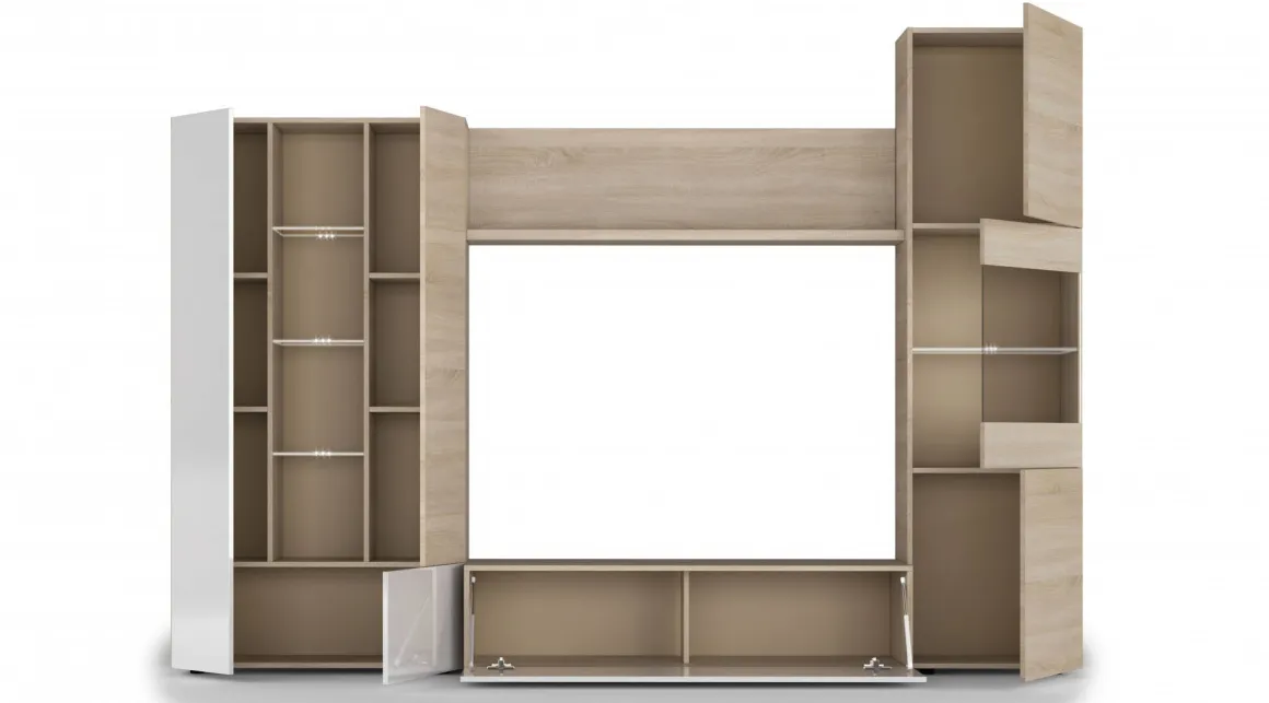 Parete attrezzata moderna 260 cm rovere e bianca - Angioletto