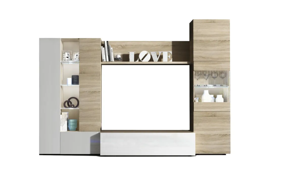 Parete attrezzata moderna 260 cm rovere e bianca - Angioletto