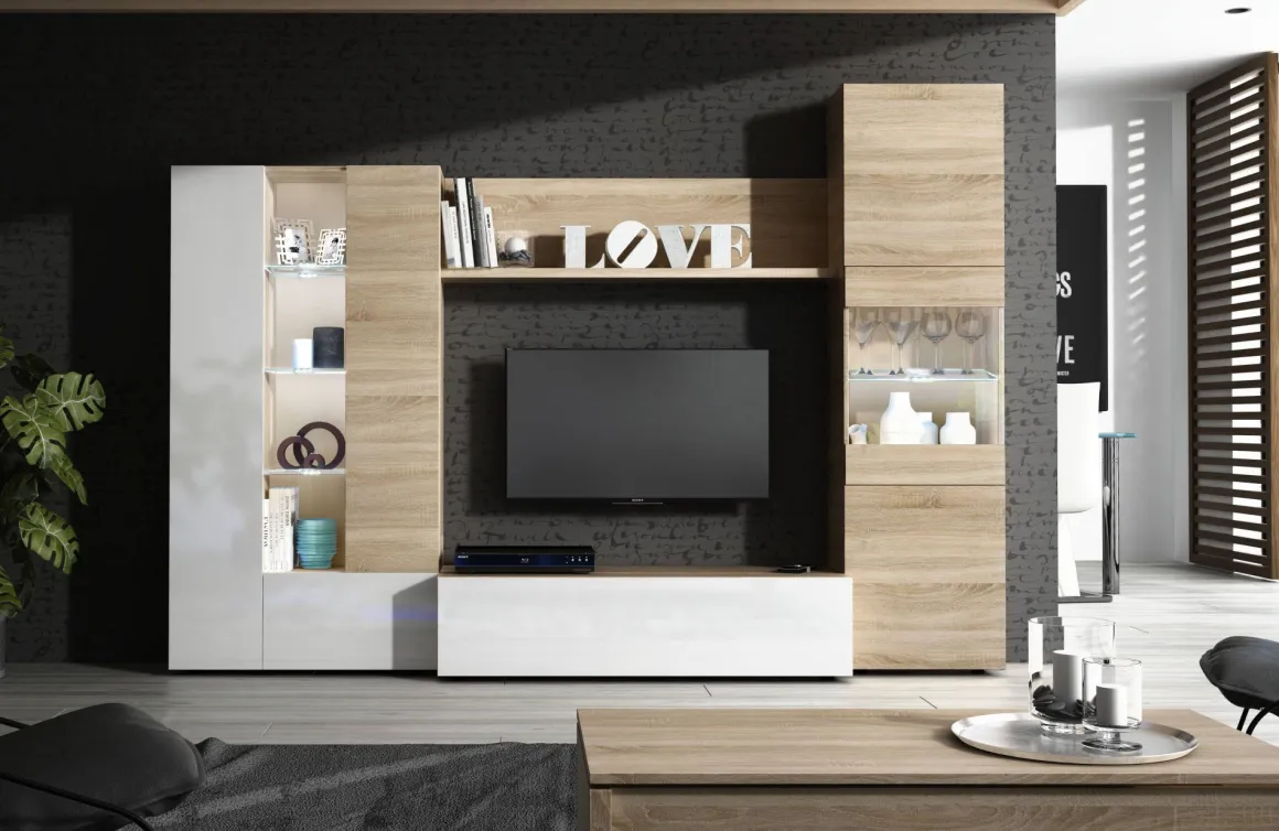 Parete attrezzata moderna 260 cm rovere e bianca - Angioletto