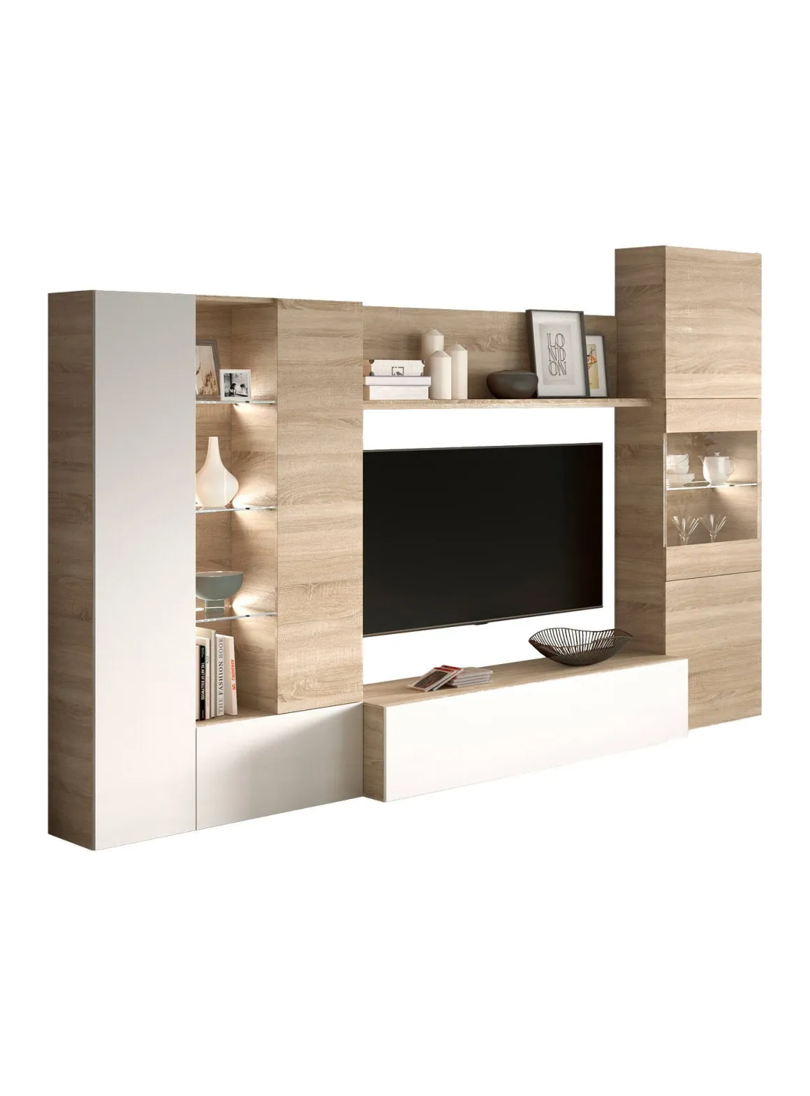 Parete attrezzata moderna 260 cm rovere e bianca - Angioletto