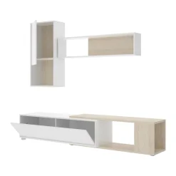Salotto|Pareti Attrezzate > Dmora Parete attrezzata modulabile 230cm bianca lucida e rovere - Fortuna Marrone Rovere, Bianco Lucido