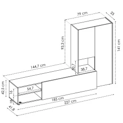 Salotto|Pareti Attrezzate > Dmora Parete attrezzata modulabile 230cm bianca lucida e rovere - Fortuna Marrone Rovere, Bianco Lucido