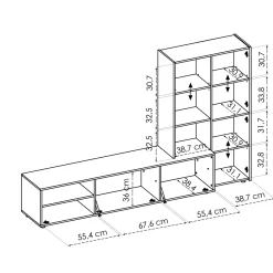 Salotto|Pareti Attrezzate > Dmora Parete attrezzata modulabile 230cm bianca lucida e rovere - Fortuna Marrone Rovere, Bianco Lucido