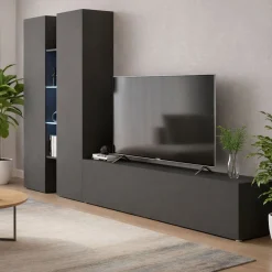 Parete Attrezzata Nero Antracite 12 Ripiani Modulabile 280x30x180h cm, 12 Vani - Grado