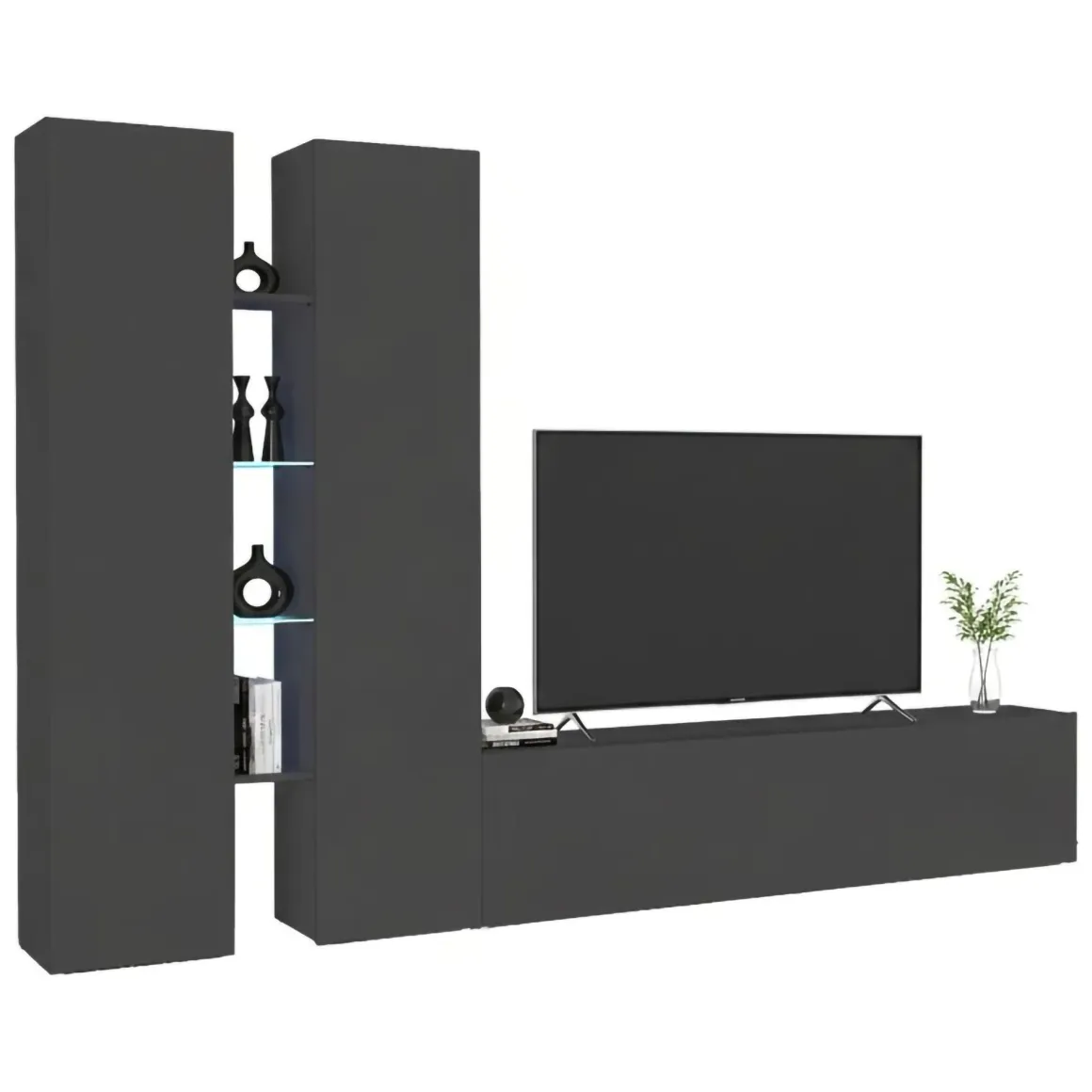 Pareti Attrezzate > Dmora Parete Attrezzata 14 Ripiani Modulabile 310x30x180h cm, 19 Vani - Intelvi Nero Antracite
