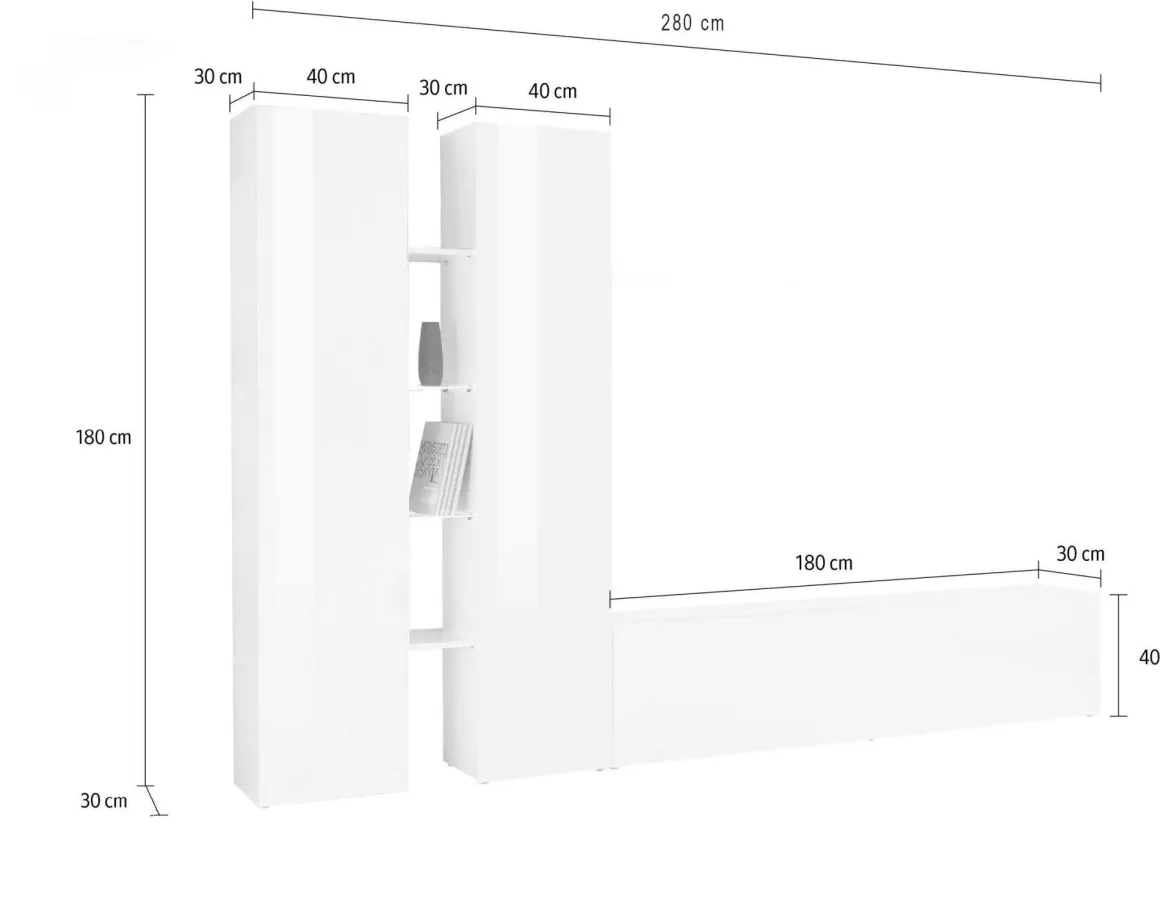 Pareti Attrezzate > Dmora Parete Attrezzata 14 Ripiani Modulabile 310x30x180h cm, 19 Vani - Intelvi Nero Antracite