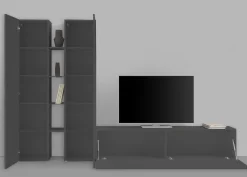 Pareti Attrezzate > Dmora Parete Attrezzata 14 Ripiani Modulabile 310x30x180h cm, 19 Vani - Intelvi Nero Antracite