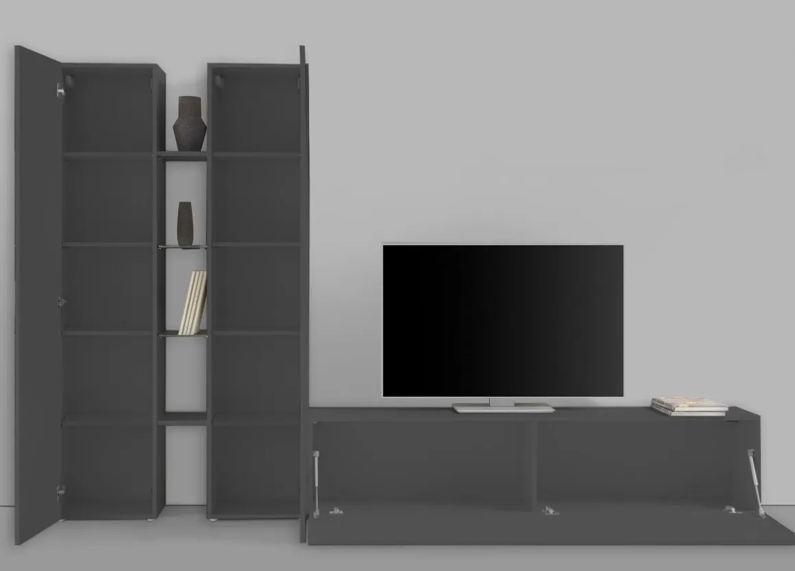 Pareti Attrezzate > Dmora Parete Attrezzata 14 Ripiani Modulabile 310x30x180h cm, 19 Vani - Intelvi Nero Antracite