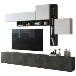 Parete Attrezzata Nero Antracite Bianco 5 Ripiani Modulabile, Apertura Battente, a Ribalta - Ippona
