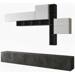 Pareti Attrezzate > Dmora Parete Attrezzata Nero Antracite Bianco Marmo Modulabile 4 Ripiani, 10 Vani - Saluzzo Bianco Marmo, Nero Antracite