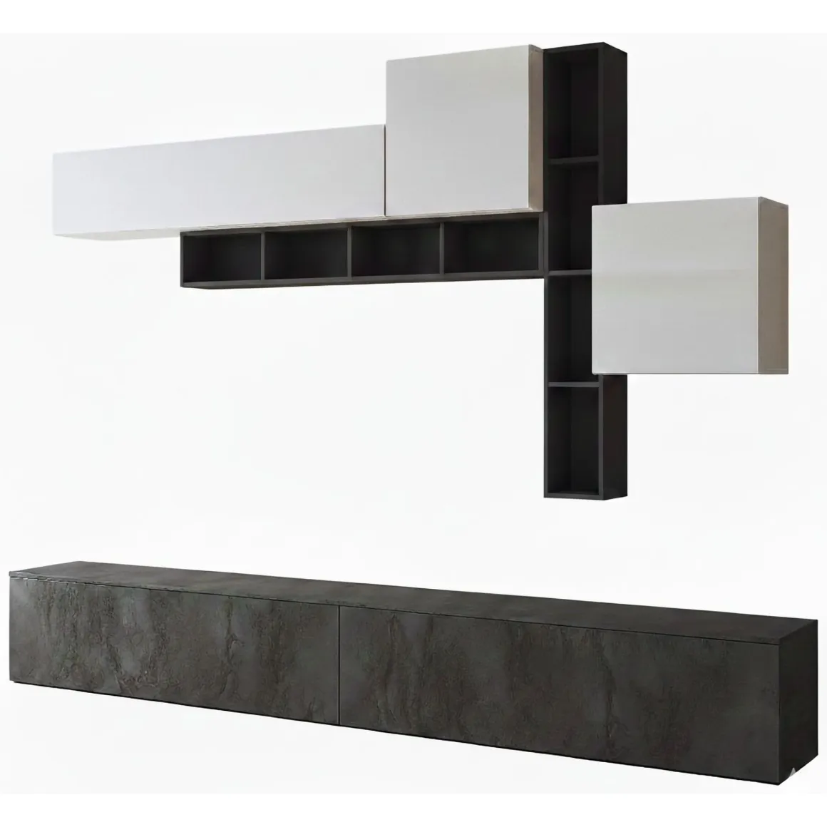 Pareti Attrezzate > Dmora Parete Attrezzata Nero Antracite Bianco Marmo Modulabile 4 Ripiani, 10 Vani - Saluzzo Bianco Marmo, Nero Antracite
