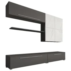 Pareti Attrezzate > Dmora Parete Attrezzata Nero Antracite Bianco Marmo Modulabile 4 Ripiani, 10 Vani - Saluzzo Bianco Marmo, Nero Antracite