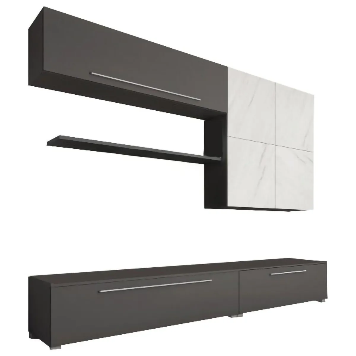 Pareti Attrezzate > Dmora Parete Attrezzata Nero Antracite Bianco Marmo Modulabile 4 Ripiani, 10 Vani - Saluzzo Bianco Marmo, Nero Antracite