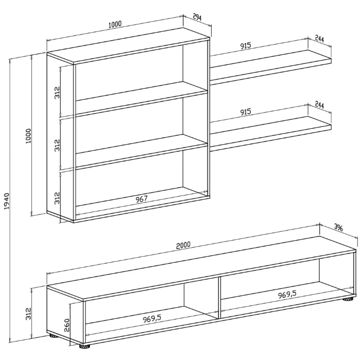 Pareti Attrezzate > Dmora Parete Attrezzata Nero Antracite Bianco Modulabile 6 Ante, set Componibile - Isola Bianco, Nero Antracite