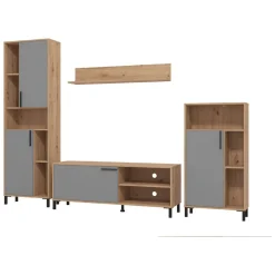 Parete Attrezzata Nero Antracite Marrone Rovere Nodi Modulabile 12 Ripiani 279x38x192.5h cm, 17 Vani - Civitate
