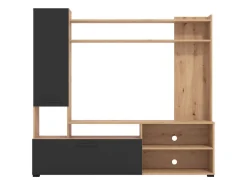 Pareti Attrezzate > Dmora Parete Attrezzata Nero Marrone Rovere Nodi 8 Ripiani 2 Ante 168.5x35x157h cm, 10 Vani - Chieve Marrone, Nero Rovere Nodi