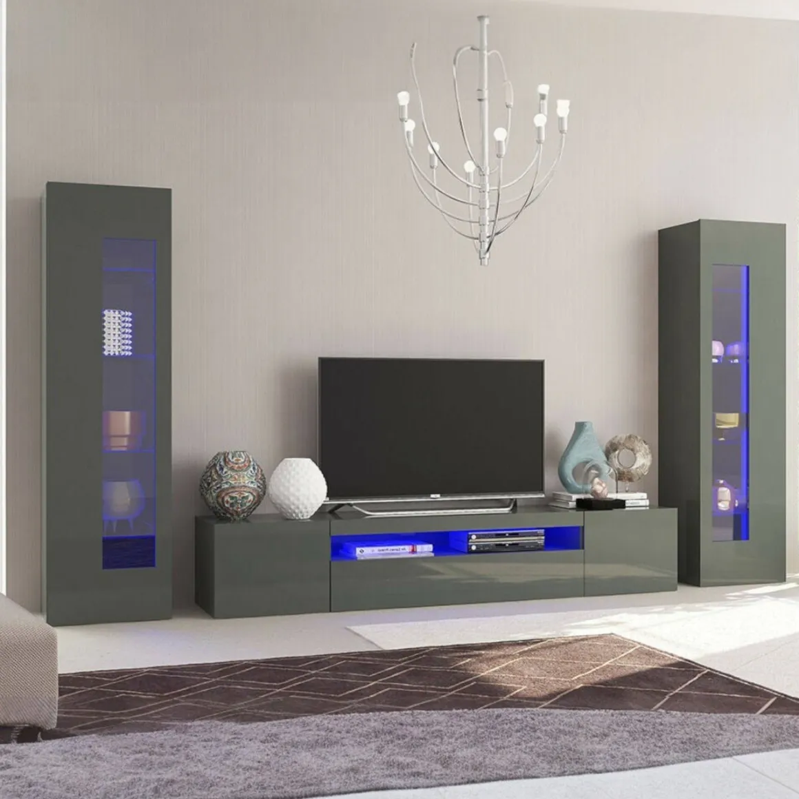 Parete attrezzata 10 ripiani 290cm antracite lucida - Aslhey