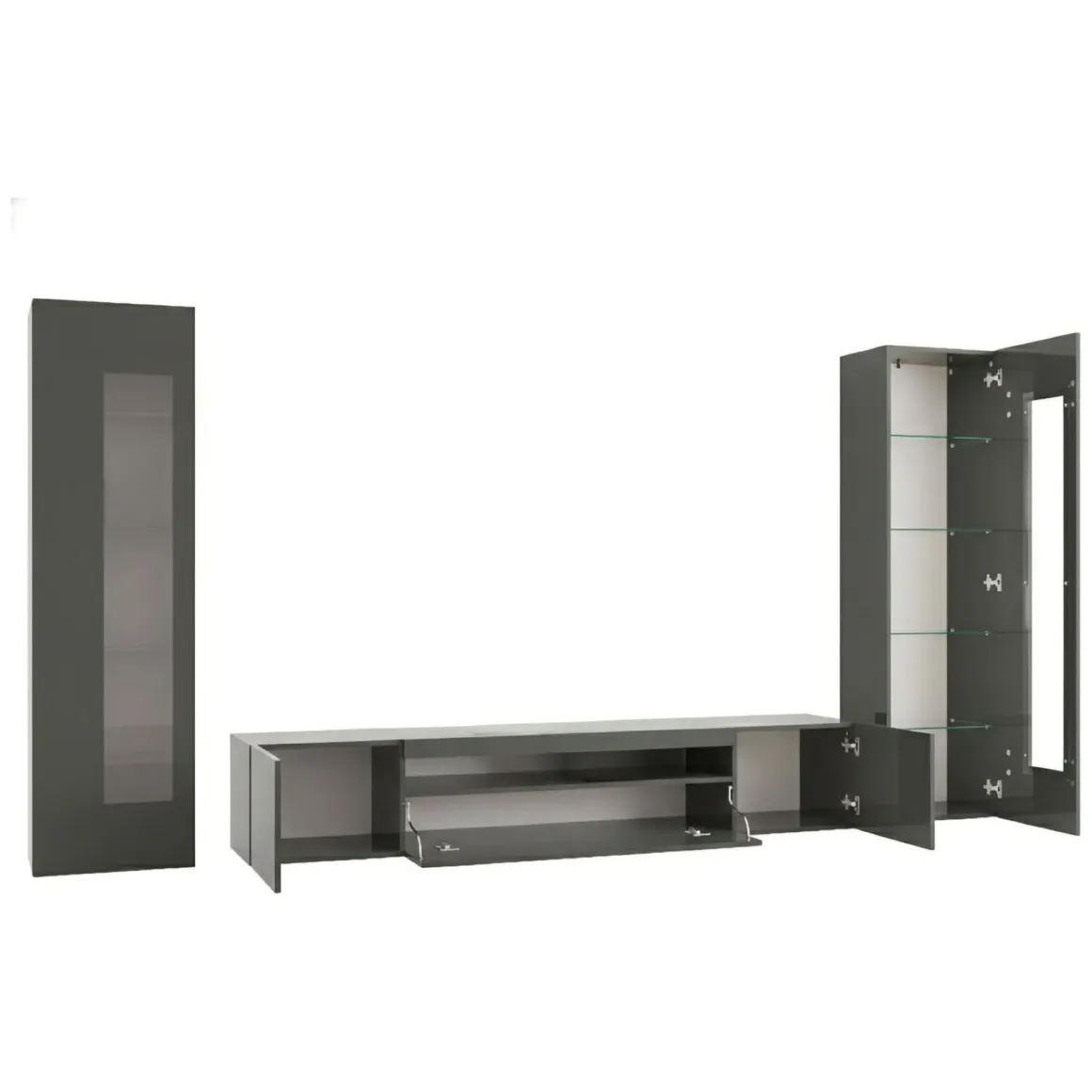 Parete attrezzata 10 ripiani 290cm antracite lucida - Aslhey