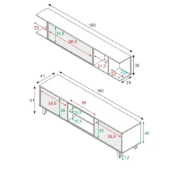 Salotto|Pareti Attrezzate > Dmora Parete attrezzata 6 ripiani 180cm bianca e rovere - Aslan Marrone Rovere, Bianco Lucido