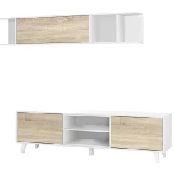 Salotto|Pareti Attrezzate > Dmora Parete attrezzata 6 ripiani 180cm bianca e rovere - Aslan Marrone Rovere, Bianco Lucido