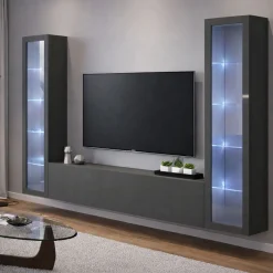 Parete attrezzata 9 ripiani 260cm antracite - Leda