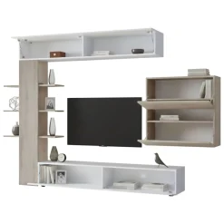 Parete attrezzata smart 295cm bianca lucida e rovere - Aragosta