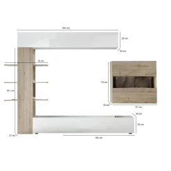 Parete attrezzata smart 295cm bianca lucida e rovere - Aragosta