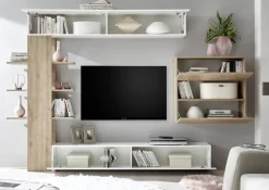 Parete attrezzata smart 295cm bianca lucida e rovere - Aragosta