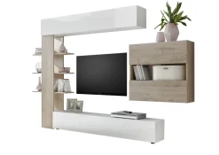 Parete attrezzata smart 295cm bianca lucida e rovere - Aragosta