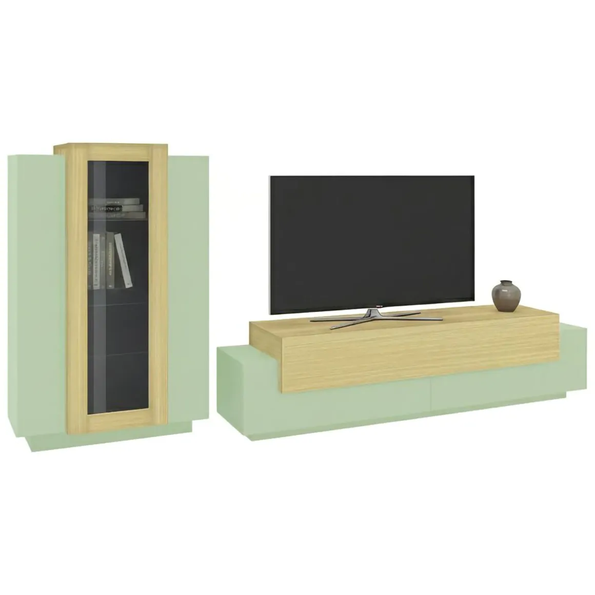Parete Attrezzata Verde Modulabile 10 Ripiani 280x45x120.5h cm, Apertura a Ribalta, Battente - Lazzate