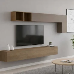 Pareti Attrezzate > Dmora Parete salotto 5 ante 276cm bronzo e noce - Barumini Marrone Noce, Marrone Bronzo