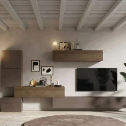 Pareti Attrezzate > Dmora Parete salotto classica 340cm bronzo e noce - Lingling Marrone Noce, Marrone Bronzo