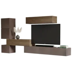 Pareti Attrezzate > Dmora Parete salotto classica 340cm bronzo e noce - Lingling Marrone Noce, Marrone Bronzo