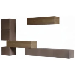Pareti Attrezzate > Dmora Parete salotto classica 340cm bronzo e noce - Lingling Marrone Noce, Marrone Bronzo