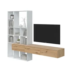 Parete salotto in legno 226cm bianca e legno - Bellusco