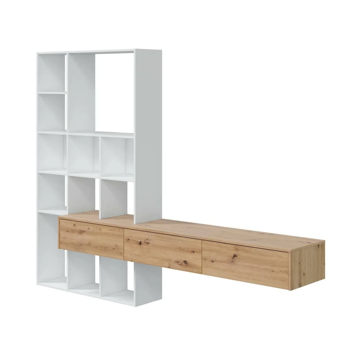 Parete salotto in legno 226cm bianca e legno - Bellusco