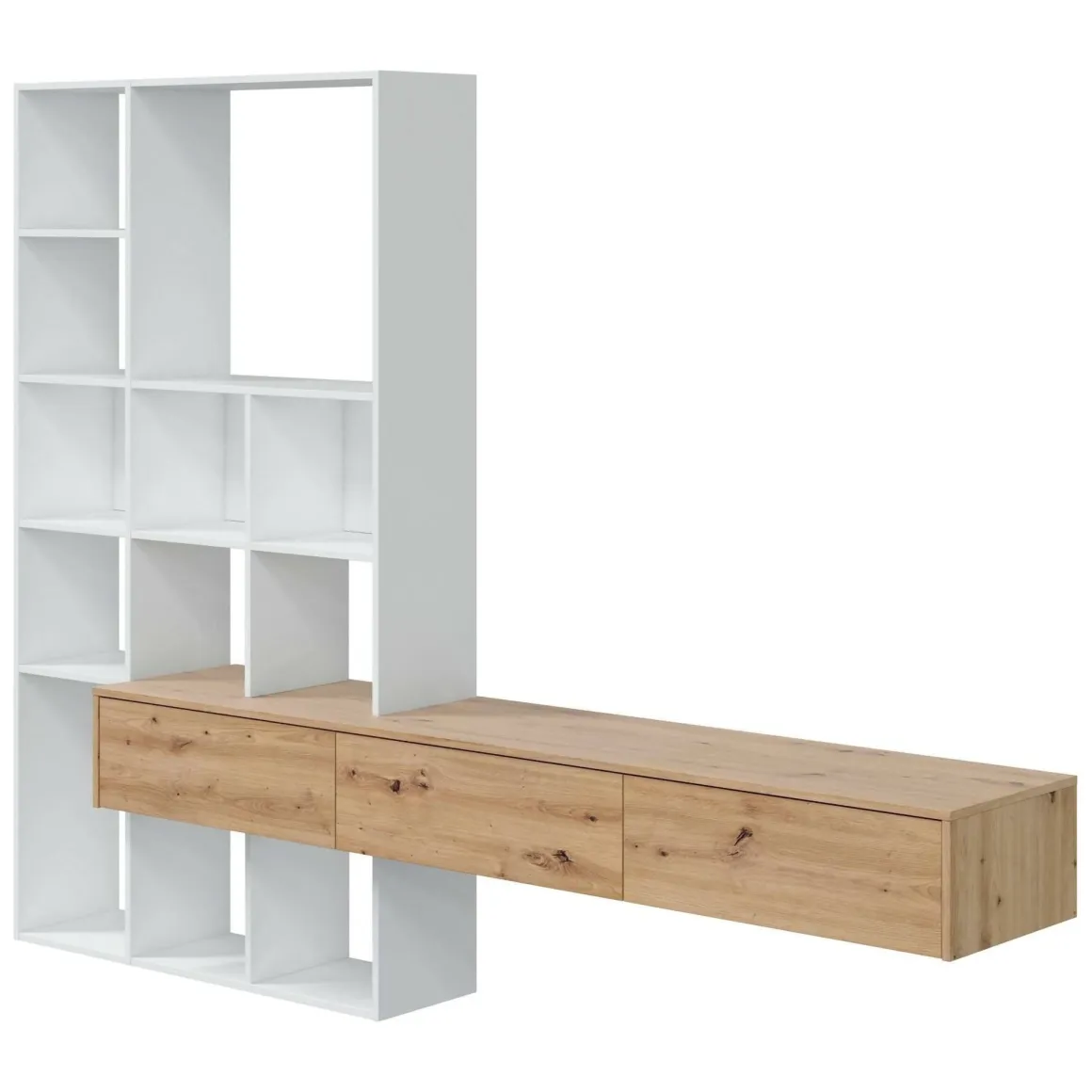 Parete salotto in legno 226cm bianca e legno - Bellusco