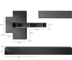 Pareti Attrezzate > Dmora Parete salotto in legno e metallo 276cm bianca lucida e rovere - Barumini Marrone Rovere, Bianco Lucido